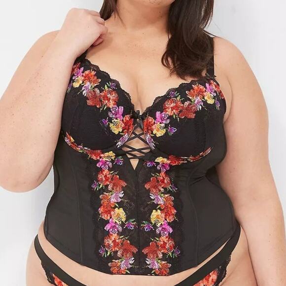 Lane Bryant Other - Lane Bryant Digital Print Lace Lightly Lined Corset Black Floral 44DD NEW